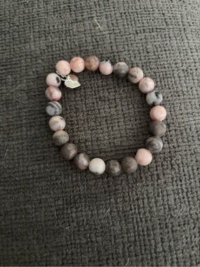 Rose Stone Beaded Stretch Bracelet - Pink
